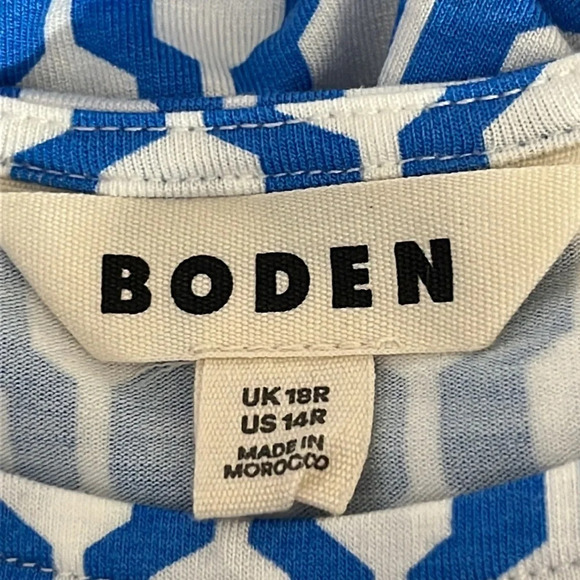 Boden Knot Detail Jersey Knit Geo Print Dress in Azure Blue & White - NWOT - 14R - Picture 6 of 8